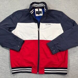 Tommy Hilfiger Jacket Men XL Red White Blue Full Zip Colorblock Windbreaker